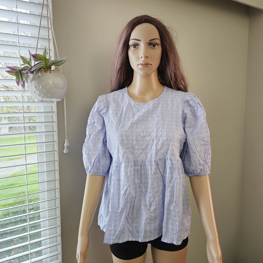 Minimum baby blue short sleeves peasant top